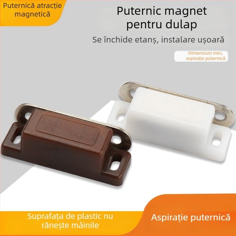 Prindere magnetică pentru ușă de dulap alb, mică, fixare cu șuruburi