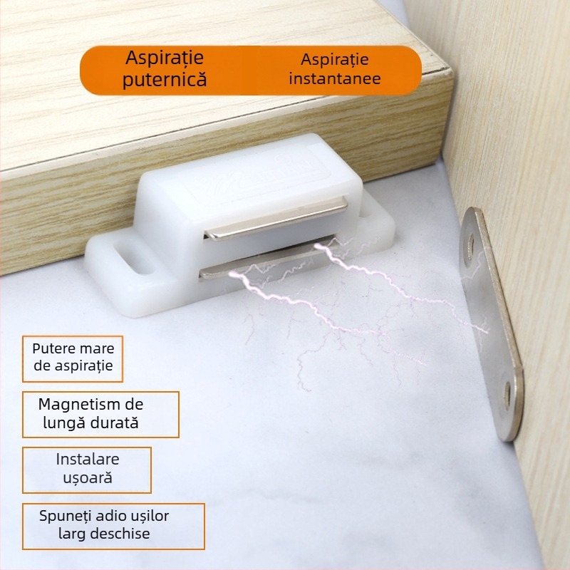 Prindere magnetică pentru ușă de dulap alb, mică, fixare cu șuruburi