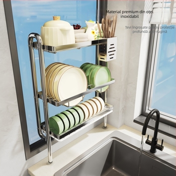 Raft de bucătărie din oțel inoxidabil, montat pe perete, ultra-îngust pentru vase, uscare, raft multifuncțional de depozitare lângă chiuvetă, fără găuri