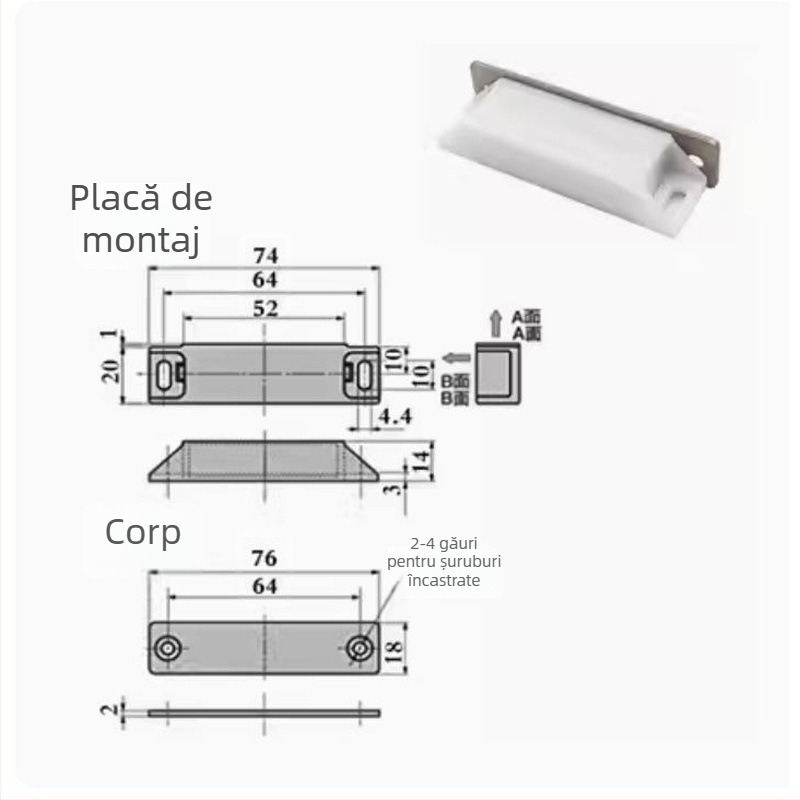 Încuietoare magnetică pentru ușa dulapului, corp din plastic, carcasă din aluminiu