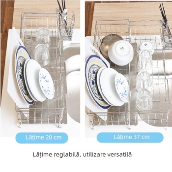 Raft de bucătărie din oțel inoxidabil 304, capacitate mare, cu suport retractabil pentru farfurii și căni