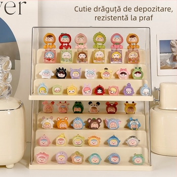 Vitrină acrilică de afișare pentru păpuuțe și figurine miniaturi, transparentă, de birou, stil modern minimalist, capacitate de 1 L, poate fi stivuită.