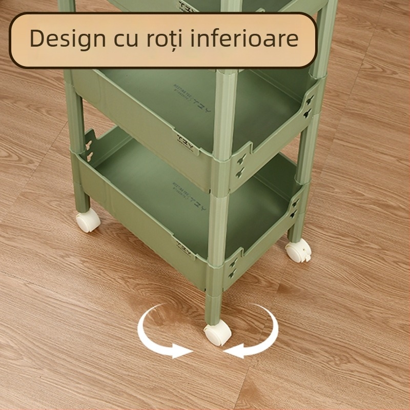 Raft de depozitare din plastic cu roți pentru cărți și gustări, mobil sub birou, etajeră cu trei niveluri