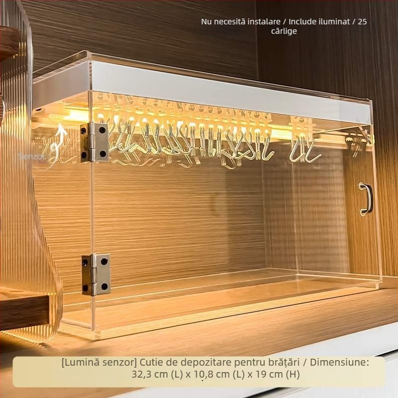 Suport de prezentare pentru brățări din acrilic transparent, display multistrat, cutie de depozitare pentru bijuterii cu iluminare