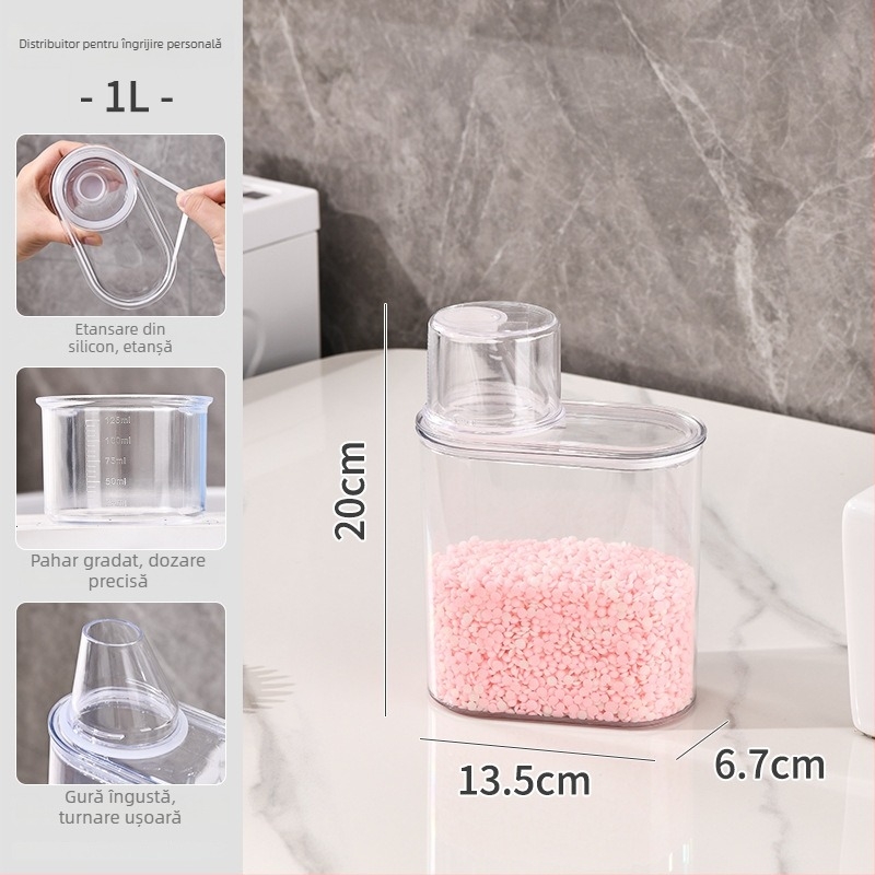 Dozator de detergent pentru haine, recipient din plastic sigilat, depozitare prafului de rufe, recipient transparent pentru produse de îngrijire, capacitate mare