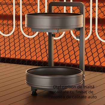 Raft rotativ pentru condimente, colț dublu-etajat pentru bucătărie, depozitare condimente, din oțel carbon, stil modern minimalist