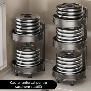 Raft rotativ pentru condimente, colț dublu-etajat pentru bucătărie, depozitare condimente, din oțel carbon, stil modern minimalist