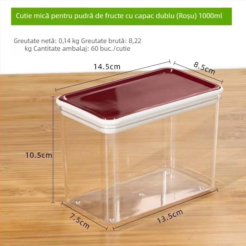 Recipient pătrat din plastic pentru depozitare de alimente, 1-2 L, pentru făină și cereale