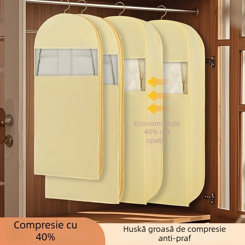 Husă transparentă pentru haine de iarnă, de tip agățat — husă de compresie pentru garderobă, spațiu mare pentru paltoane și costume