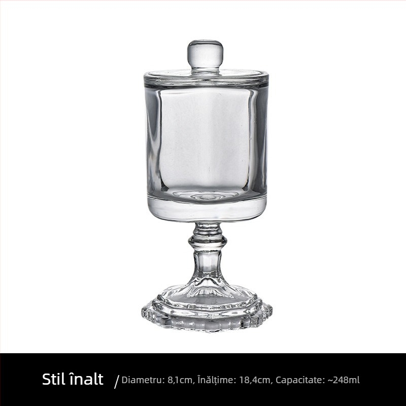 Recipient din sticlă înalt pentru bomboane, transparent, pereți groși, cu capac; farfurie pentru gustări; borcan de zahăr inspirat de yurta mongolă