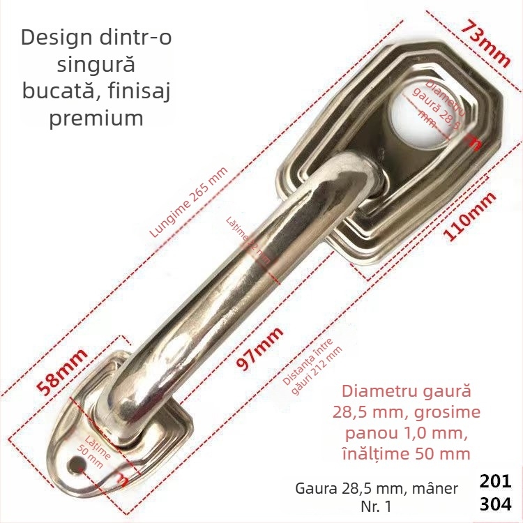 Mâner de ușă din oțel inoxidabil cu gaură pentru încuietoare, antifurt, montaj pe suprafață, pentru uși din lemn și metal, compatibil cu cilindru de încuietor