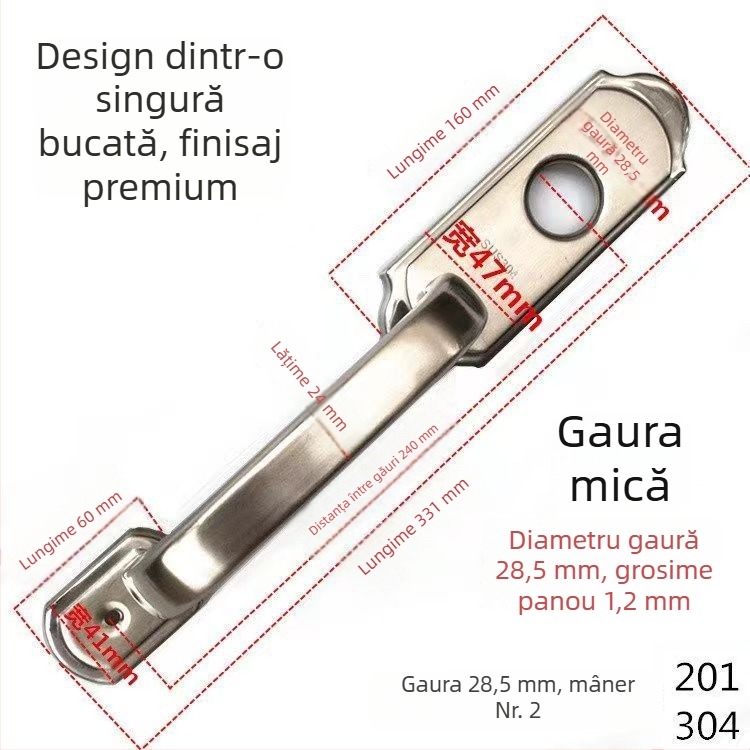 Mâner de ușă din oțel inoxidabil cu gaură pentru încuietoare, antifurt, montaj pe suprafață, pentru uși din lemn și metal, compatibil cu cilindru de încuietor