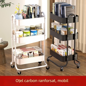 Raft de depozitare din oțel cu carbon, independent, cu mai multe niveluri, mobil pentru bucătărie și baie, cu rafturi rotative
