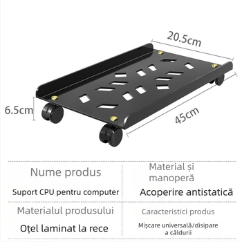Raft mobil din oțel pentru unitatea PC, cu roți, pentru organizare și depozitare