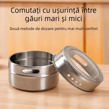 Recipient magnetic pentru condimente din oțel inoxidabil 304, cu capac – recipient de bucătărie pentru depozitarea condimentelor precum piper, anason și scorțișoară