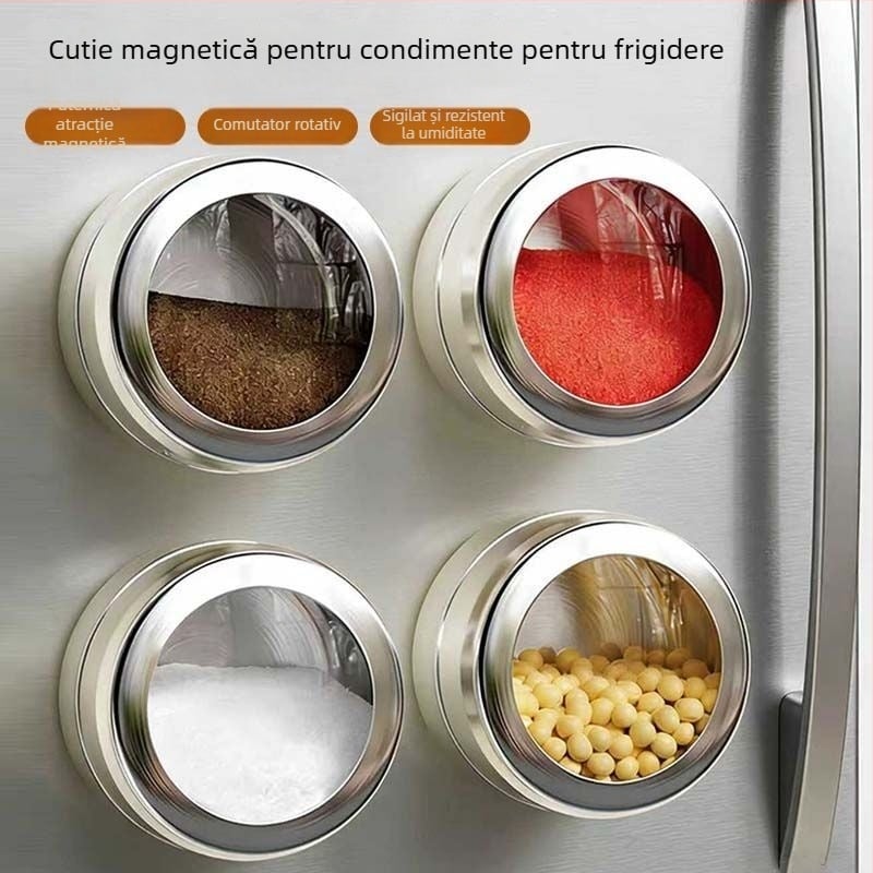 Recipient magnetic pentru condimente din oțel inoxidabil 304, cu capac – recipient de bucătărie pentru depozitarea condimentelor precum piper, anason și scorțișoară
