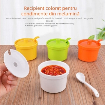 Cutie colorată din plastic, rezistentă la cădere, cu capac și linguriță, pentru bucătărie de restaurant, borcan cu chili pentru preparate de tăiței și preparate picante