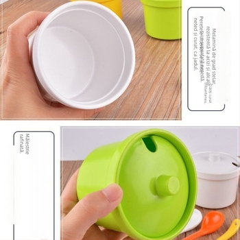 Cutie colorată din plastic, rezistentă la cădere, cu capac și linguriță, pentru bucătărie de restaurant, borcan cu chili pentru preparate de tăiței și preparate picante