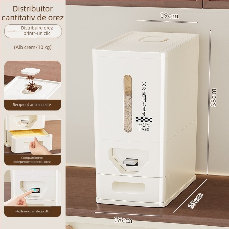 Recipient de depozitare a orezului cu mecanism de presare, 5 kg / 10 kg, sigilat, rezistent la umiditate, anti-insecte, de calitate alimentară