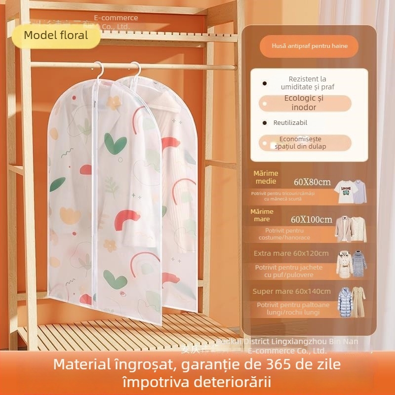 Husă transparentă de protecție împotriva prafului pentru paltoane, costume și gecile de puf, pentru agățat în garderobă