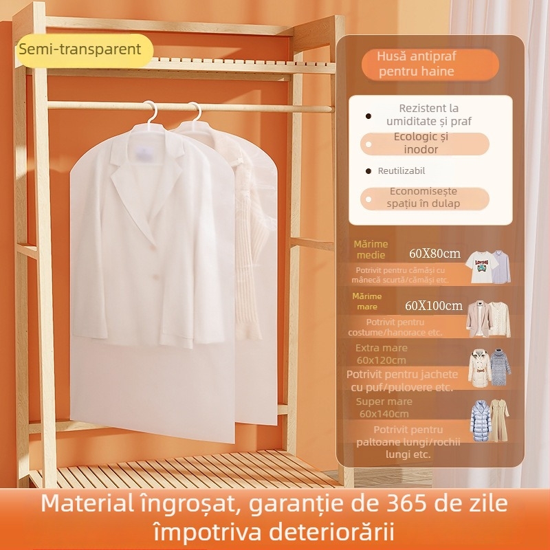 Husă transparentă de protecție împotriva prafului pentru paltoane, costume și gecile de puf, pentru agățat în garderobă