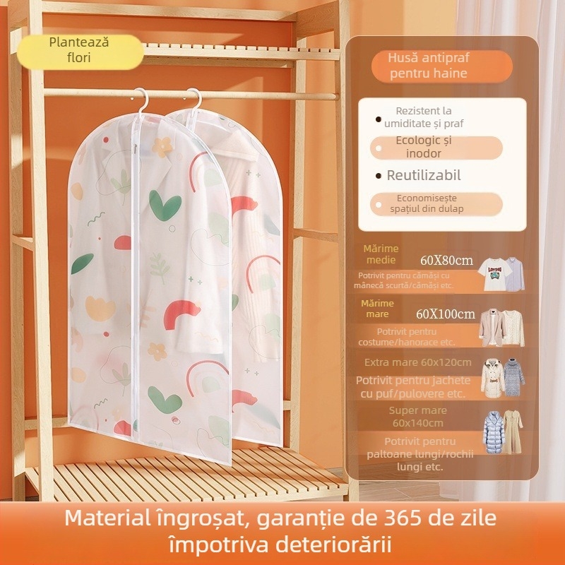 Husă transparentă de protecție împotriva prafului pentru paltoane, costume și gecile de puf, pentru agățat în garderobă