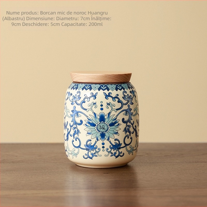 Container ceramic pentru ceai Ru Kiln bej – portabil, sigilat, depozitare ceai, recipient mic pentru ceai cu flori, ambalaj cadou
