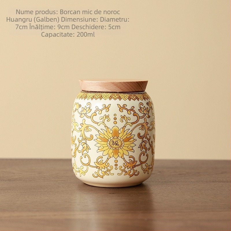 Container ceramic pentru ceai Ru Kiln bej – portabil, sigilat, depozitare ceai, recipient mic pentru ceai cu flori, ambalaj cadou