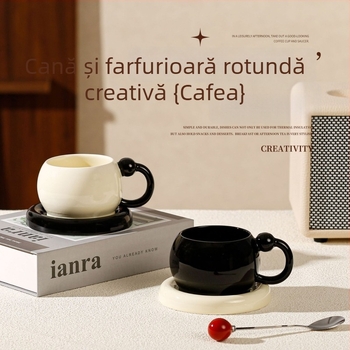 Set cești de cafea și farfurioare din ceramică, lux ușor, stil european, pentru acasă și ceai de după-amiază