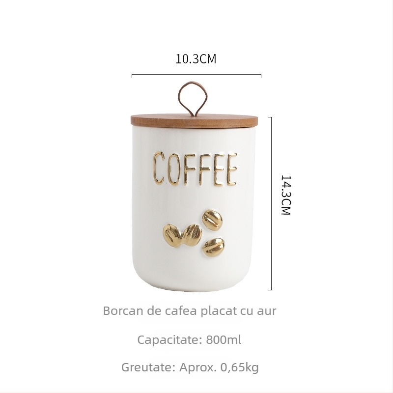 Good Light Borcan ceramic sigilat pentru bucătărie – 800-1000 ml, ceai, boabe de cafea și zahăr