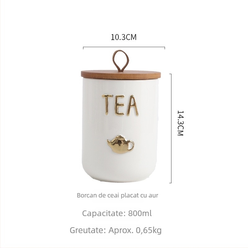 Good Light Borcan ceramic sigilat pentru bucătărie – 800-1000 ml, ceai, boabe de cafea și zahăr