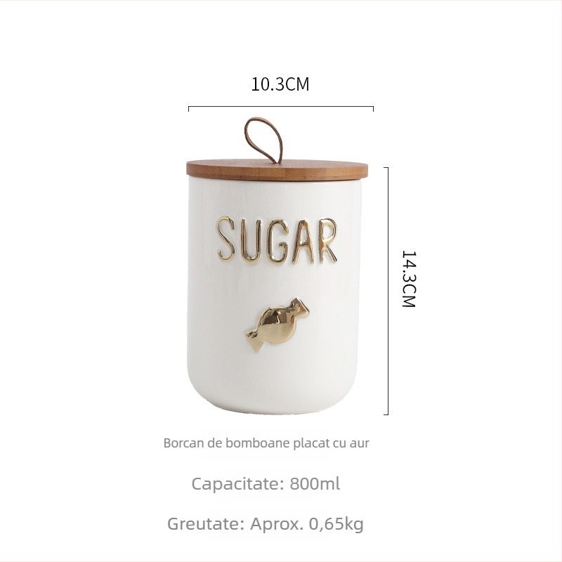 Good Light Borcan ceramic sigilat pentru bucătărie – 800-1000 ml, ceai, boabe de cafea și zahăr