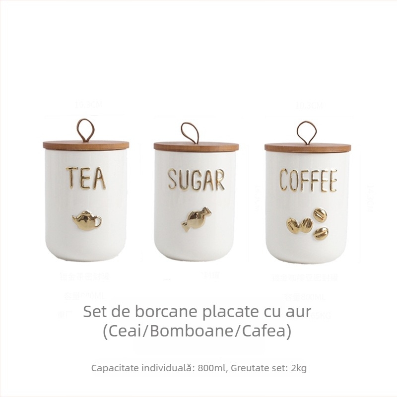 Good Light Borcan ceramic sigilat pentru bucătărie – 800-1000 ml, ceai, boabe de cafea și zahăr