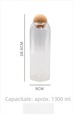Recipient din sticlă borosilicată pentru ceai, dop din plută sub formă de sferă, recipient pentru depozitarea cerealelor, pentru uz casnic