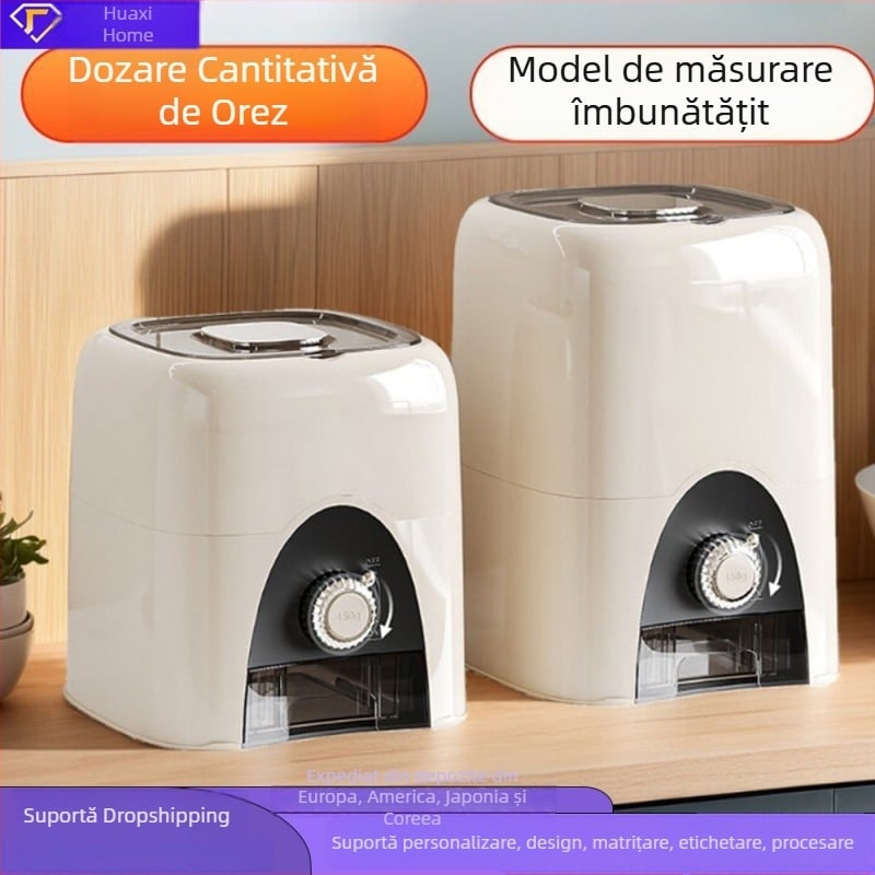 Recipient pentru orez pentru uz casnic, 10 L sau mai mult, de înaltă calitate, cu sistem de măsurare prin apăsare, protecție împotriva prafului și umezelii, recipient etanș pentru depozitare cerealelor