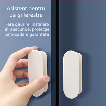 Mâner din sticlă pentru uși glisante și dulapuri, cu ventuză, montaj fără găuri