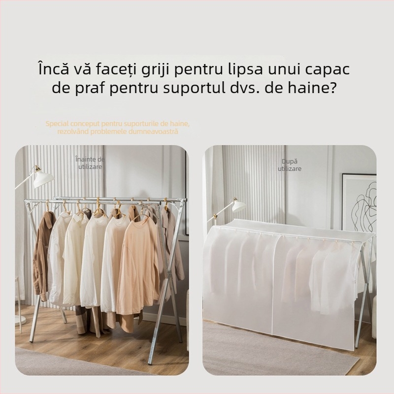 Husă transparentă de protecție împotriva prafului pentru umeraș de podea, pentru uscare haine