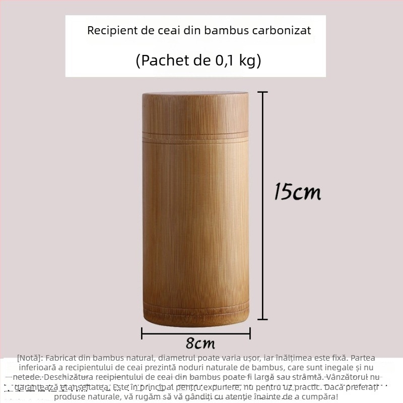 Recipient portabil pentru ceai din bambus, tub sigilat și ceașcă din bambus pentru ceremonia ceaiului