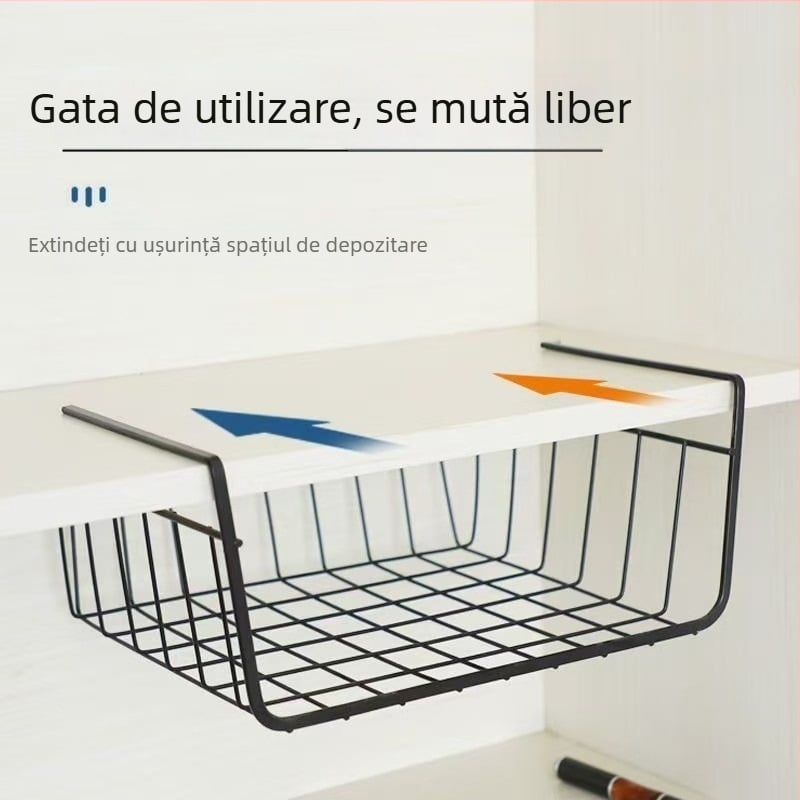 Raft de depozitare pentru bucătărie cu coș suspendat pentru condimente, un nivel, fără montaj, organizare în dulap
