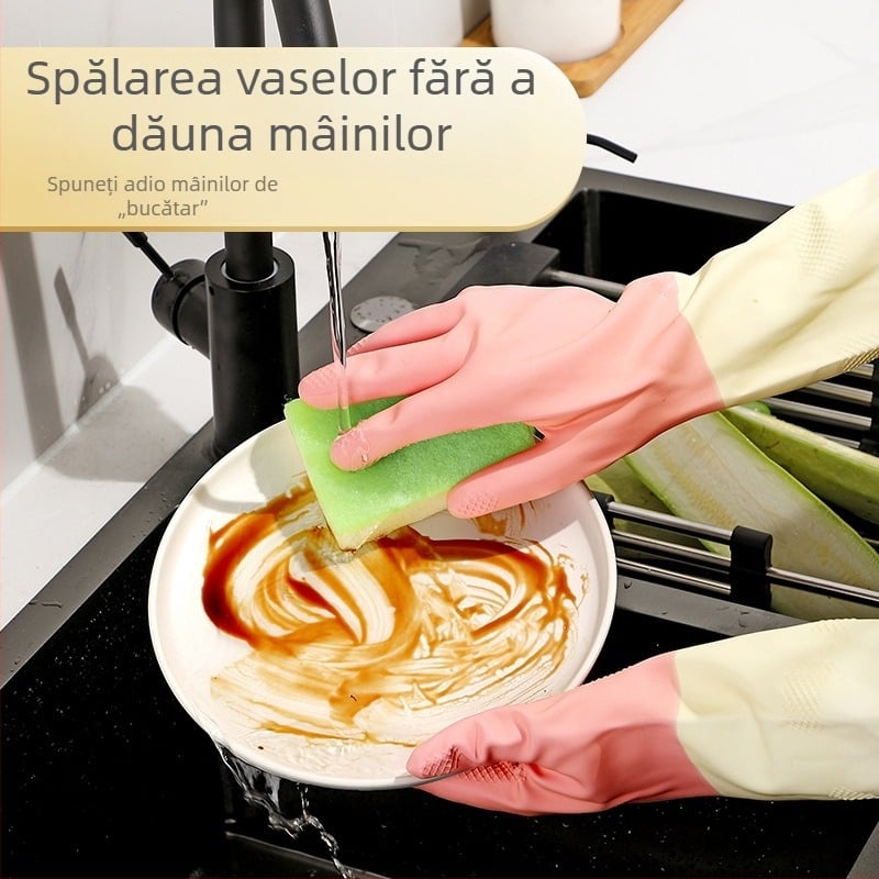 Mănuși de spălat vase din nitril – damă, bucătărie, durabile pentru treburile casnice, iarnă, îngroșate, antiderapante, lungi, impermeabile