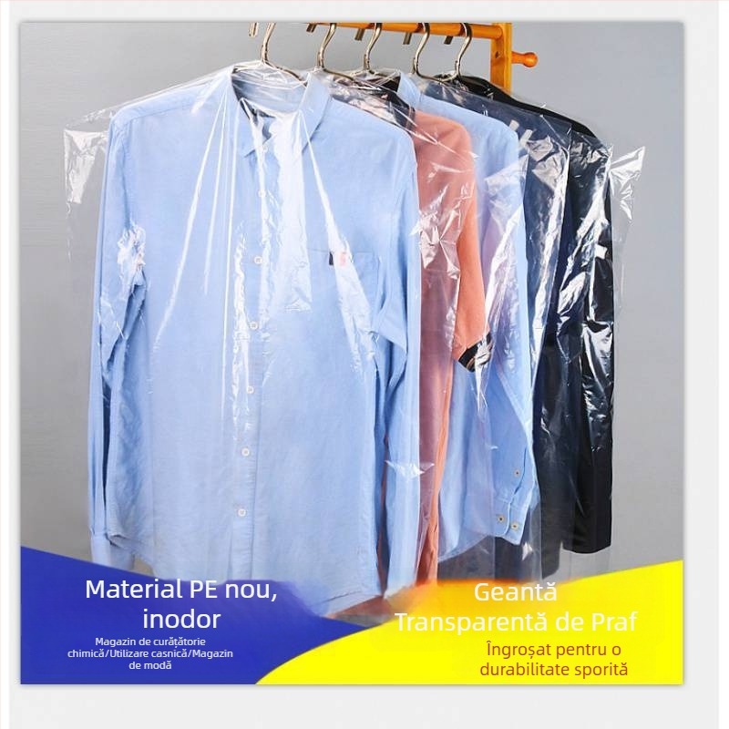 sanmushi Husă transparentă din plastic pentru haine, de unică folosință, protecție împotriva prafului, pentru haine de agățat