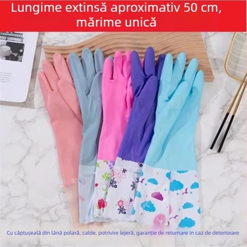 Mănuși lungi Velvet căptușite cu fleece, 30-50 cm, pentru gospodărie: bucătărie, spălat vase și rufe; impermeabile și rezistente la ulei