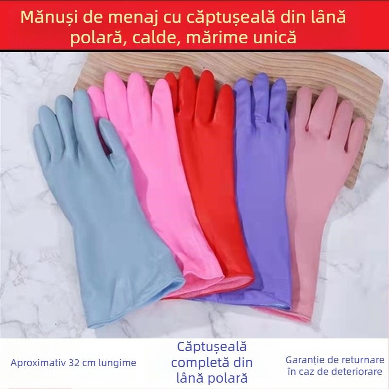 Mănuși lungi Velvet căptușite cu fleece, 30-50 cm, pentru gospodărie: bucătărie, spălat vase și rufe; impermeabile și rezistente la ulei
