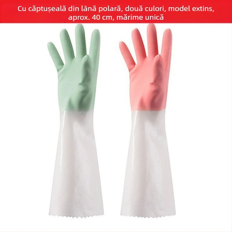 Mănuși lungi Velvet căptușite cu fleece, 30-50 cm, pentru gospodărie: bucătărie, spălat vase și rufe; impermeabile și rezistente la ulei
