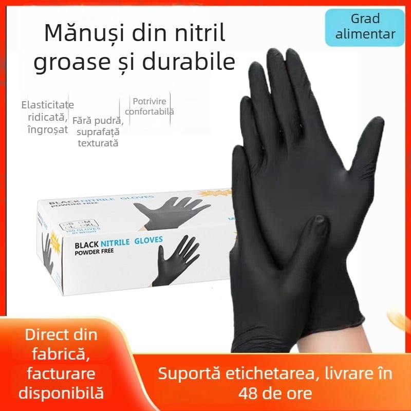Pachet de 100 mănuși nitril negre, de unică folosință, cu accente roz