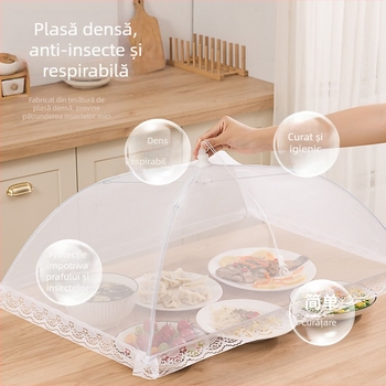 Capac de farfurii din plasă, pliabil, pentru uz casnic, protecție împotriva muștelor și prafului, dimensiune mare