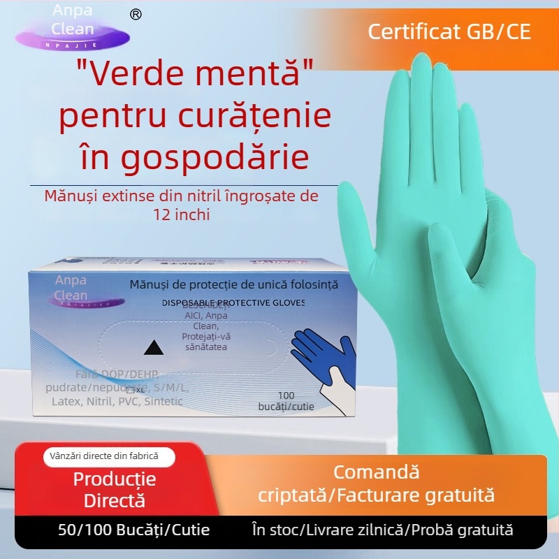 Mănuși nitril, 12 inch, extra-lungi, groase, de calitate alimentară, pentru bucătărie, spălat vase și curățenie casnică, impermeabile și rezistente la ulei