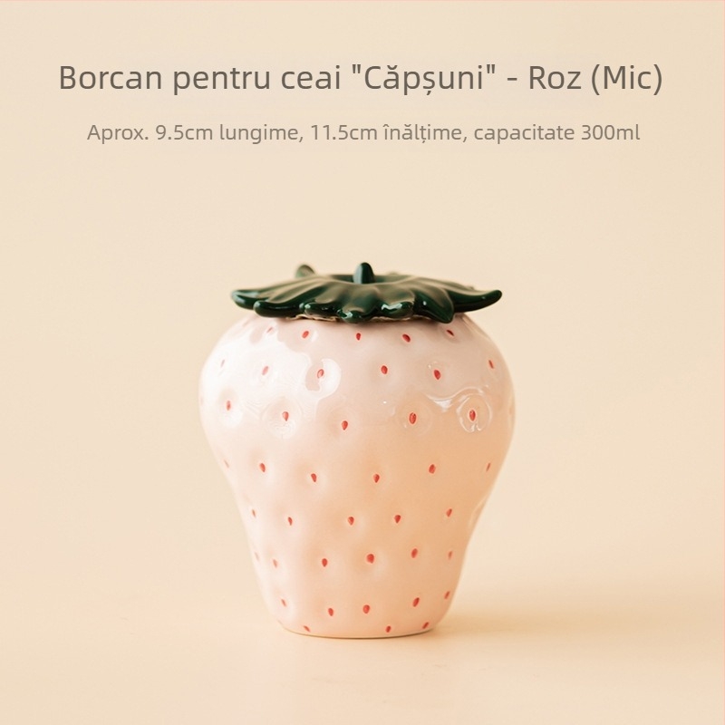 Borcan de ceai din ceramică cu temă căpșună — recipient sigilat pentru depozitarea ceaiului, decor pentru casă, accesorii set ceai