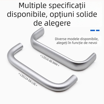 Mâner pentru dulap din aliaj de aluminiu, finisaj oxidat argintiu, design U pentru dulapuri industriale