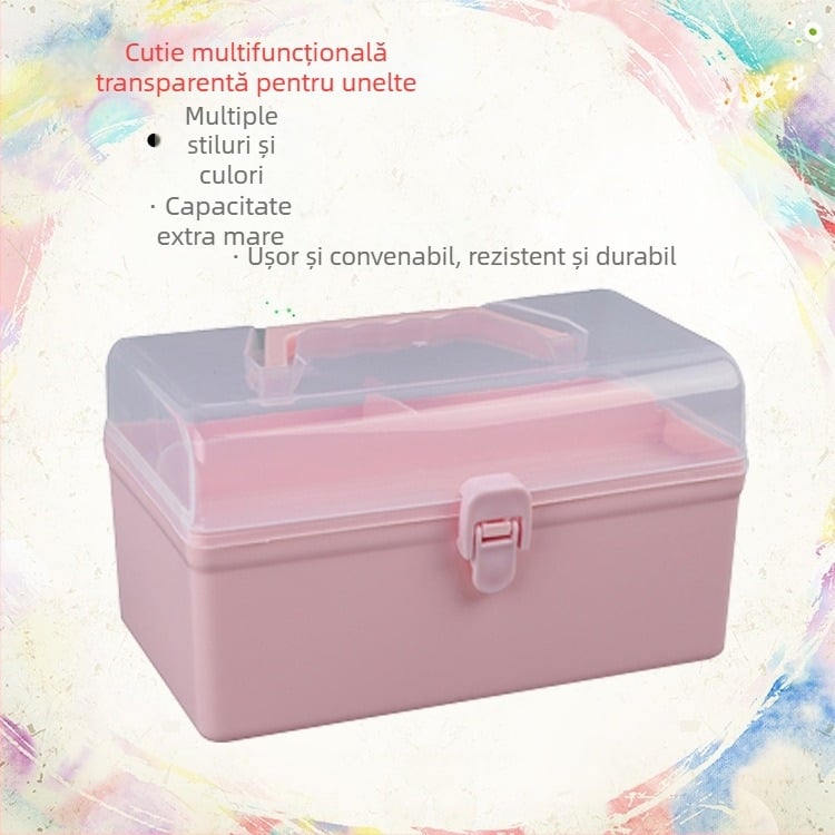 Cutie de depozitare multifuncțională din PP pentru manichiură, îngrijire a părului, materiale de artă și medicamente — cutie cu două niveluri, portabilă
